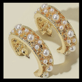Bulk Lots: 25pairs/lot C-Shaped Gold-tone Pearl Hoop Earrings