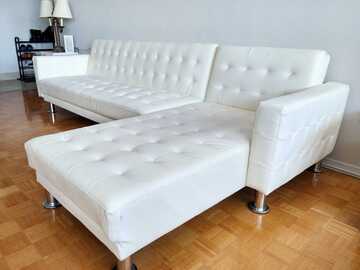 Individual Seller: White Faux Leather Sectional Sofa Bed
