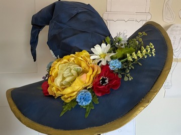 Selling with online payment: Dark Blue Witch Hat with Gold Stars and Flowers