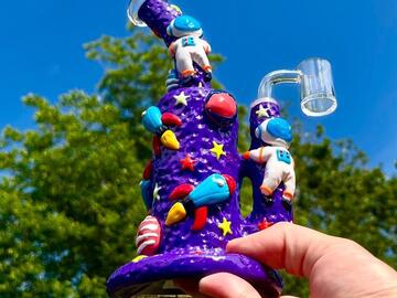  : 9-Inch Dab Rig Water Pipe Bong with Purple Ceramic, Glass 