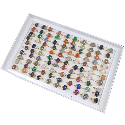 Egg Shape Natural Stone Ring Mixed Box Set - 100pcs