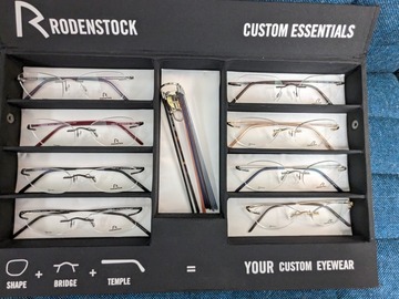 Selling with online payment: Set of 8 Unisex Rodenstock 3 Pc Drill Mount Frames Set w/ Display