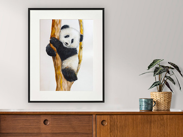  : Baby Panda on Tree (30x40cm) Original Painting