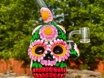 : Skull Flower Bong - 9-Inch Dab Rig Water Pipe with Honeycomb Perc