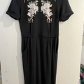 Selling: Size M Pencil Capped Sleeve Black Dress - Floral Exposed Zip