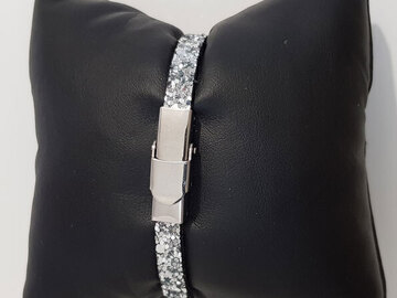 Vente au détail: Bracelet cuir Glitter Pailleté Argent 6 mm N°01 ajustable