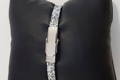 Vente au détail: Bracelet cuir Glitter Pailleté Argent 6 mm N°01 ajustable