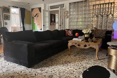 Individual Seller: Large black velvet down filled sofa L-shape