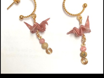 Vente au détail: Boucles d’oreilles origami grues vieux rose