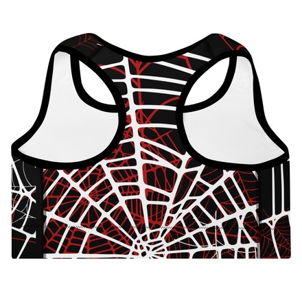 Womens Spider Web Cosplay Yoga Sports Bra with Fiery Red Bows