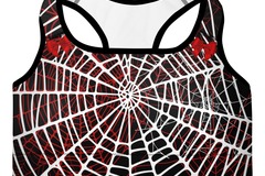 Selling with online payment: Womens Spider Web Cosplay Yoga Sports Bra with Fiery Red Bows