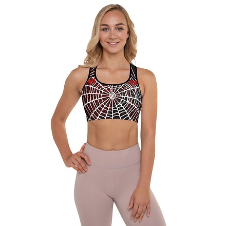 Womens Spider Web Cosplay Yoga Sports Bra with Fiery Red Bows