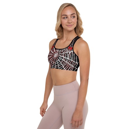 Womens Spider Web Cosplay Yoga Sports Bra with Fiery Red Bows