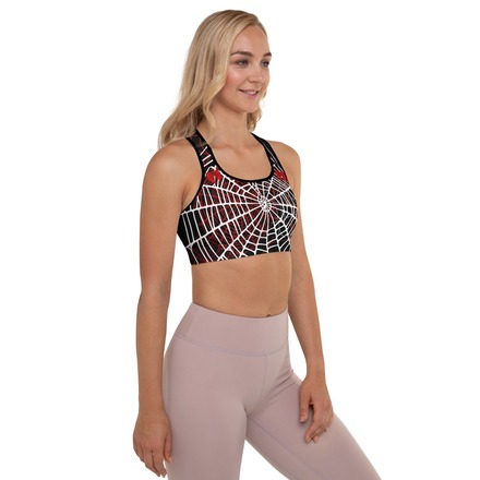 Womens Spider Web Cosplay Yoga Sports Bra with Fiery Red Bows