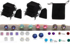 Bulk Lots: 100 Pair Swarovski Stud Earrings in Each Pair In Black Pouch