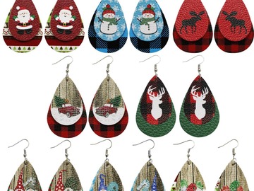 Buy Now: 50pairsChristmas Santa Claus Ornament Water Drop Leather Earrings