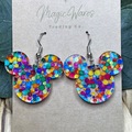 Selling with online payment: Rainbow Dot Mousehead Dangle Earring Laser cut crystal acrylic