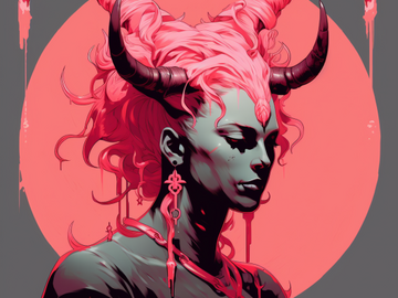 Selling: A woman with horns on her head