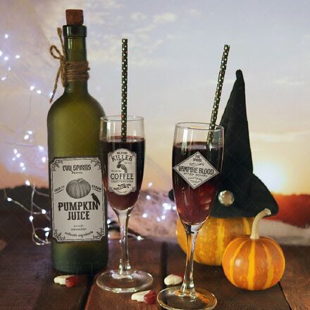 Halloween Party Decoration Wine Bottle Sticker Labels - 35 Pack