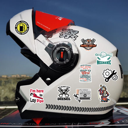 Cartoon Diesel Engine Mechanic Waterproof Sticker - 50 Pack