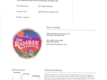 Event Tickets for Sale: The Ramble Festival 2023 - RV Pass under 30' for sale