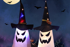 Buy Now: Halloween Hanging LED Glowing Ghost Witch Hat Decoration - 30pcs