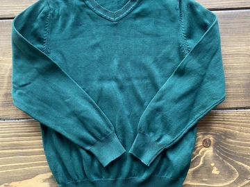 Selling With Online Payment: Unisex Green Cotton Knit V-neck Jumper 7-8yrs