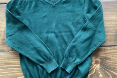Selling With Online Payment: Unisex Green Cotton Knit V-neck Jumper 7-8yrs