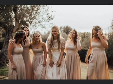 Selling: Neutral Full Length Bridesmaid Dress with Thigh Split - Size 8