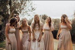 Selling: Neutral Full Length Bridesmaid Dress with Thigh Split - Size 8