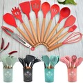 Buy Now: 8 Set of Silicone-Coated Kitchen Utensils with Wooden Hand