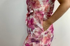 Selling: A Nancy Frock Women Floral Shirt Dress w/Tie Pink Purple White 14