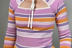 Selling: Striped Knit Tie Front Electricity Top
