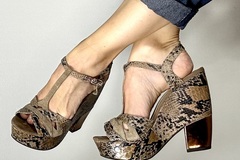 Selling: Snake Print Leather T Strap Wedge Heel