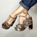 Selling: Snake Print Leather T Strap Wedge Heel