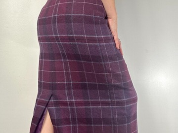 Selling:  Purple Burgundy Plaid Wool Blend Midi Skirt 