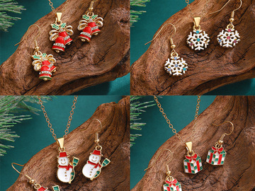 Buy Now: 80sets Christmas Snowman Snowflake Bell Necklace Earring Set