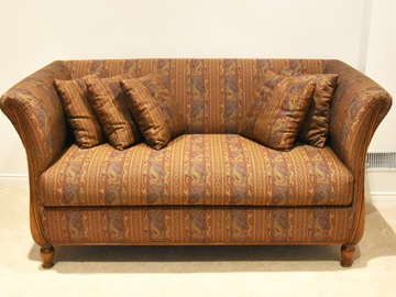 Individual Seller: High End upholstered couch with Cherry Wood Frame