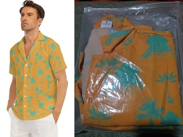 Selling with online payment: Barbie Movie Asian Ken Hawaiian Shirt Orange and Green Palm Trees