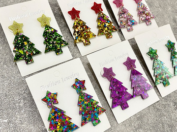 Buy Now: 50pairs Christmas tree earrings glitter acrylic fashion earrings