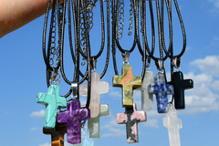 Buy Now: 50 Pcs Colorful Natural Crystal Stone Cross Necklace 