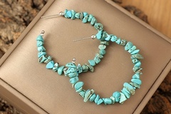 Buy Now: 32 Pairs C Shape With Turquoise Decor Elegant Hoop Earrings 