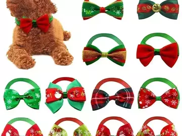 Buy Now: 50pcs Festive Pet Accessories: Christmas Bow, Elk Ornament