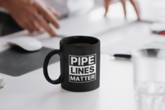 For sale: "Pipelines Matter" 11 oz Black Ceramic Coffee Mug