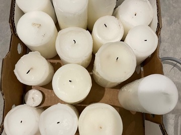 Selling: 15x White Pillar Candles (various sizes)