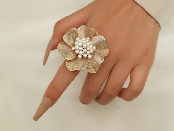 Buy Now: 40 Pcs Vintage Creative Design Open Alloy Pearl Flower Ring