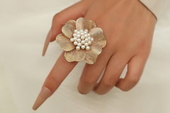 Buy Now: 40 Pcs Vintage Creative Design Open Alloy Pearl Flower Ring