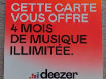 Vente: Carte prépayée Deezer - 4 mois d’abonnement (60€)
