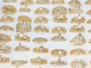 Bulk Lots: 100PC Crystal diamond multi-style crown mixed alloy ring ​