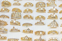Bulk Lots: 100PC Crystal diamond multi-style crown mixed alloy ring ​